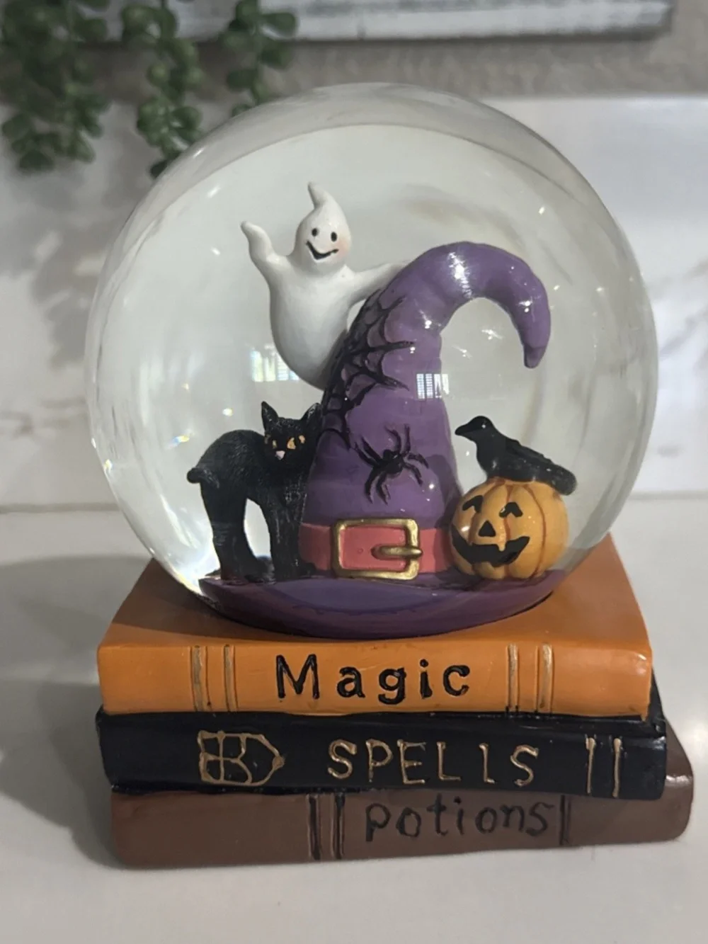 Magic Spells Potion Witch Hat Cat Ghost Snow Globe